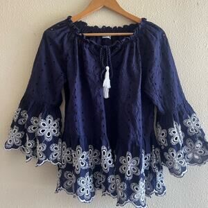 Pure Nordic Sabina Gypsy Schiffli tassel tie scallop hippie boho embroidered S/M